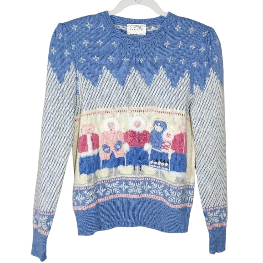Susan Bristol Vintage Hand Embroidered Wool Shetland Winter Sweater 38